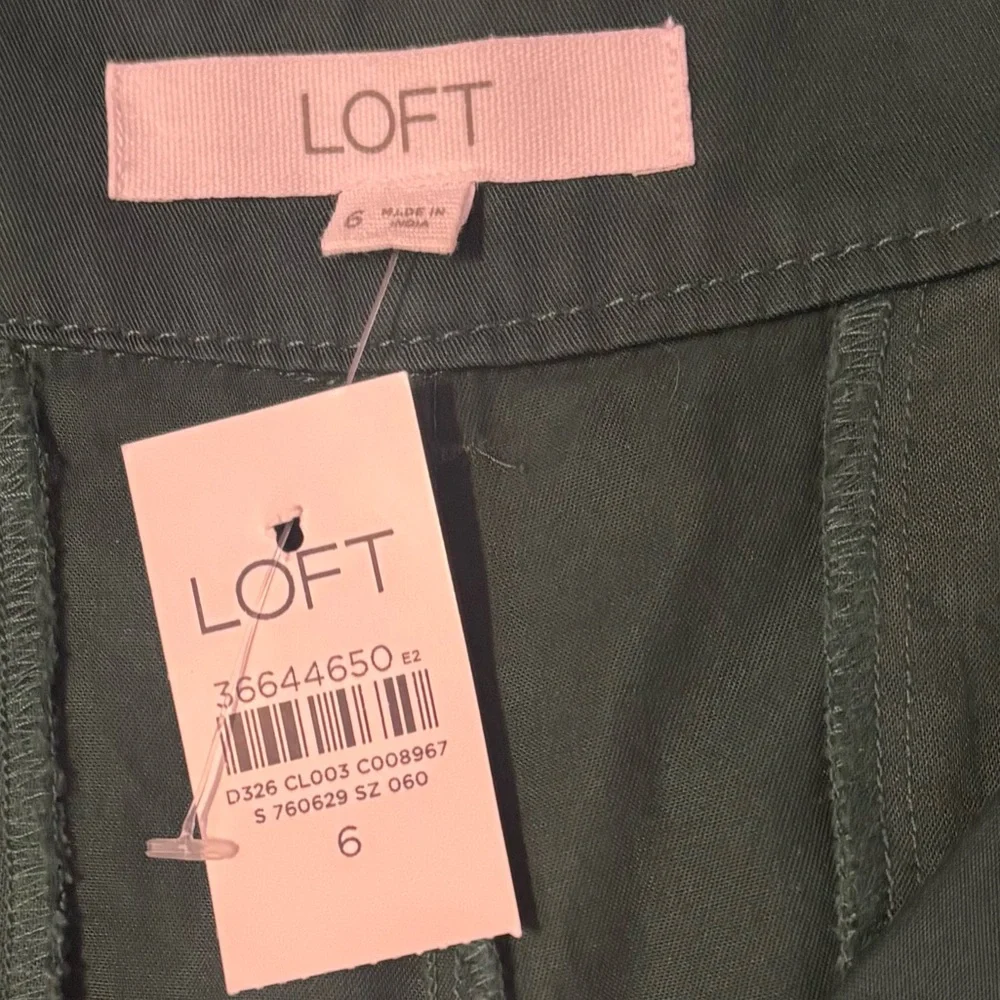 Loft Cotton Poplin Trousers Ultra Wide Leg Pleated Alpine Green Women’s Size 6
